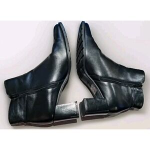 ECCO 5 Black Leather Ankle Booties Chelsea Block Heel Side Zip 6.5 Women 24T